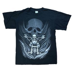 Vintage Skull Biker‎ Tee Mens M Black Motorcycle Chopper Gothic Grunge Punk Rock